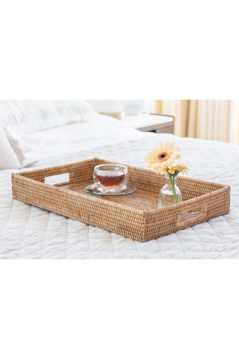 Artifacts Rattan Rectangular Tray With Cutout Handles, Alternate, color, Honey Brown