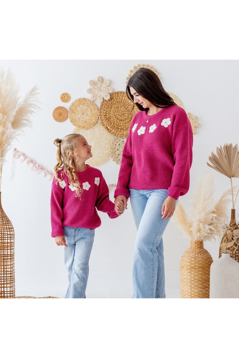 Floral Applique Sweater, Alternate, color, Berry