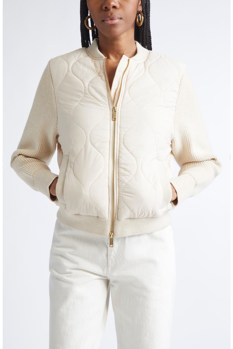 Miranda Mixed Media Quilted Jacket, Main, color, BONE
