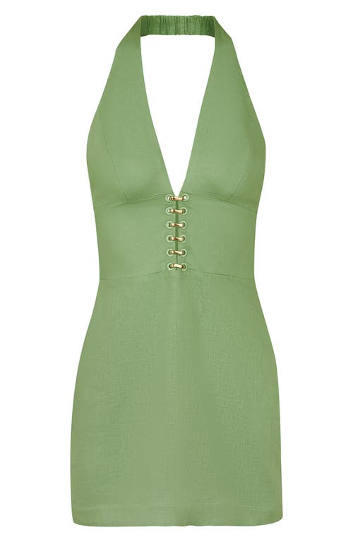 Vix Paula Hermanny Greta Halter Linen Blend Cover-up Minidress In Green
