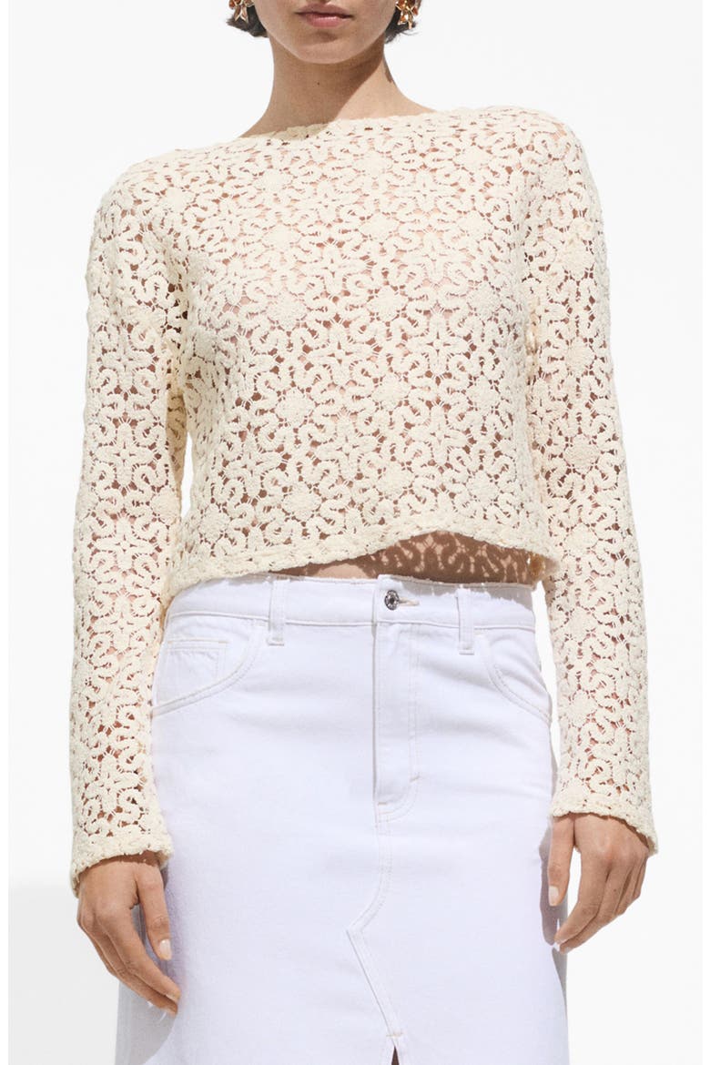Sheer Floral Crop Top, Main, color, ECRU