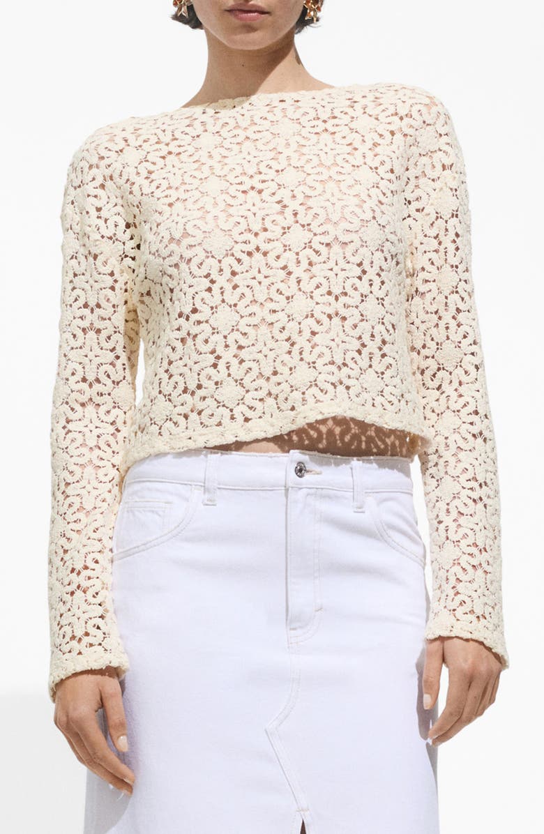 MANGO Sheer Floral Crop Top, Main, color, 