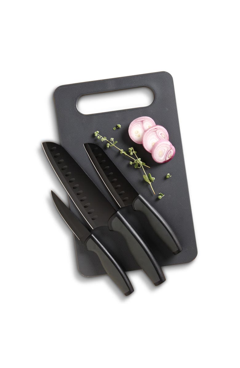 OSTER Slice Craft 4 Piece Cutlery Knife Set with Cutting Board, Alternate, color, Black