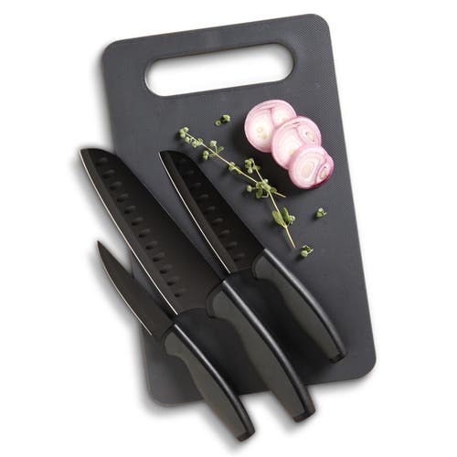 Oster Slice Craft 4 Piece Cutlery Knife Set With Cutting Board In Black