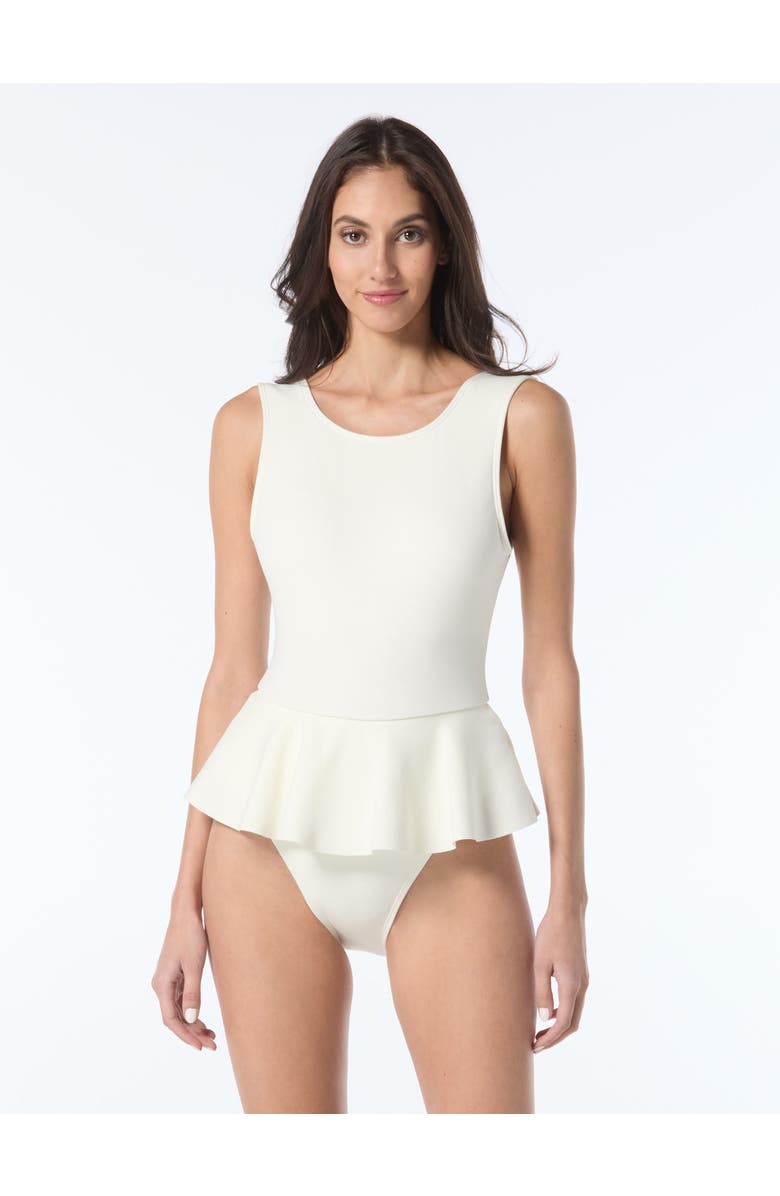 Vince Camuto Scuba Knit Skirted One Piece Swimsuit, Main, color, Ivory