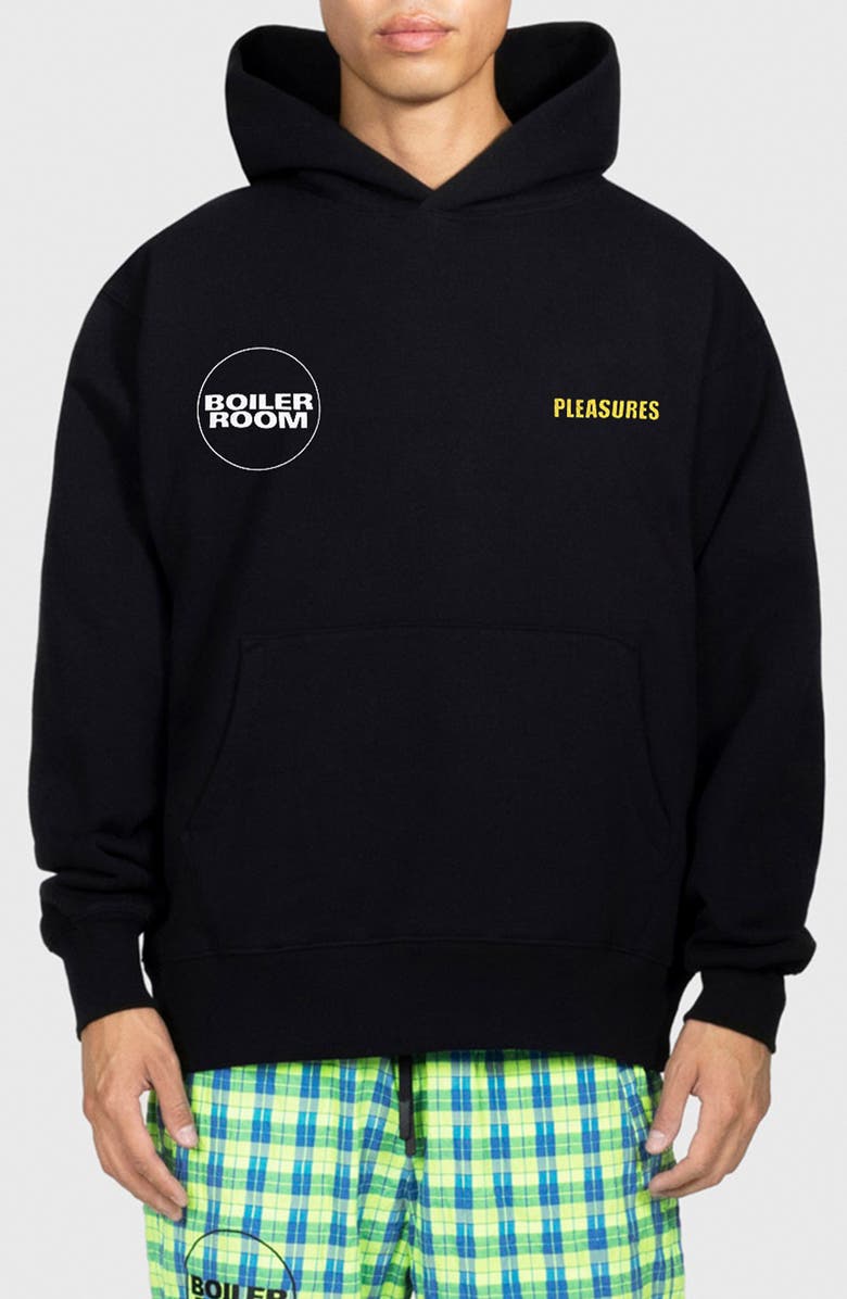 PLEASURES x Boiler Room Clownfish Oversize Graphic Hoodie, Main, color, Black