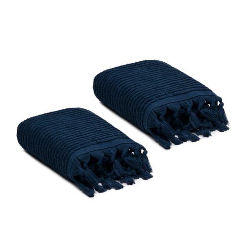 Ribbed Loom Turkish Cotton Terry Hand Towels - Set of 2