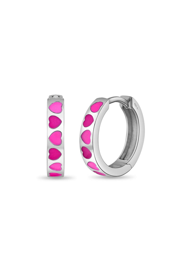 Enamel Hearts Girls Huggie Hoops, Main, color, Pink