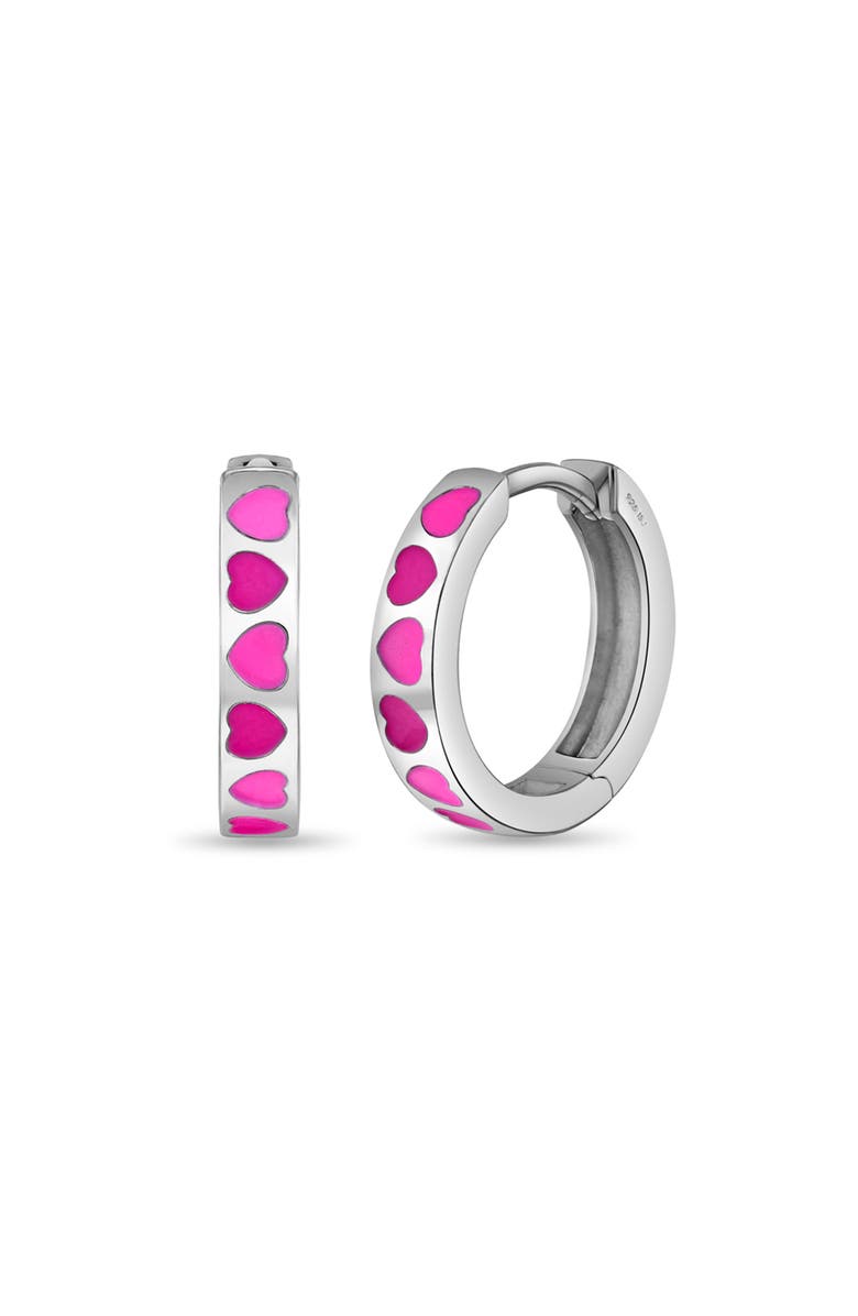 In Season Jewelry Enamel Hearts Girls Huggie Hoops, Main, color, Pink