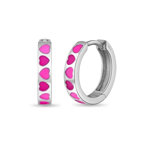 Enamel Hearts Girls Huggie Hoops