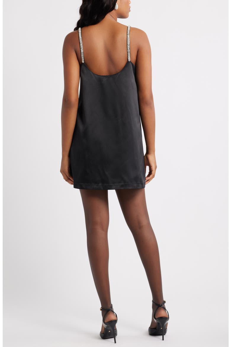 Rhinestone Strap Satin Minidress, Alternate, color, BLACK