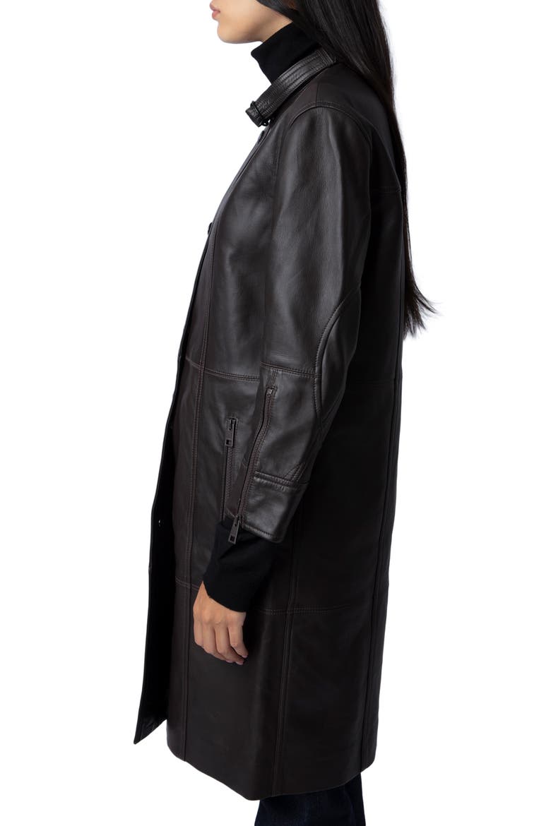 Mira Leather Coat, Alternate, color, CHOCOLATE