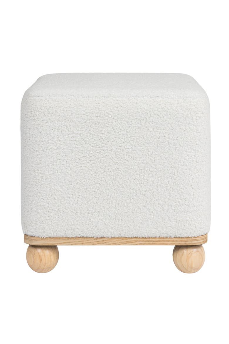 Square Boucle Upholstered Ottoman, White, Alternate, color, Cream