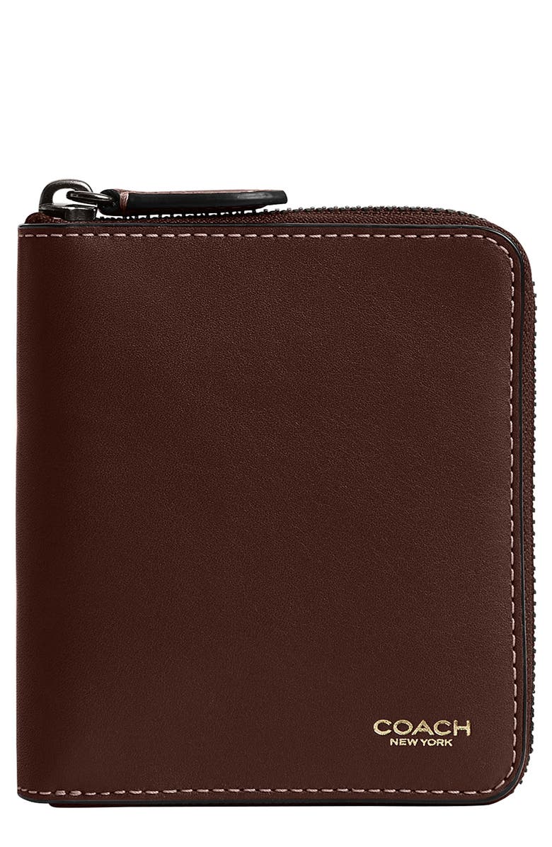 COACH Zip Around Leather Wallet, Main, color, Maple