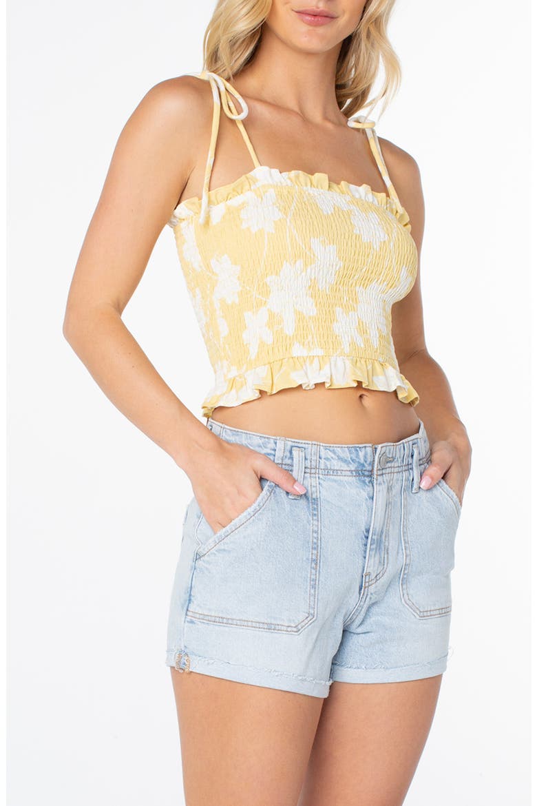Avalon Floral Smocked Cotton Blend Crop Top, Alternate, color, RAFFIA