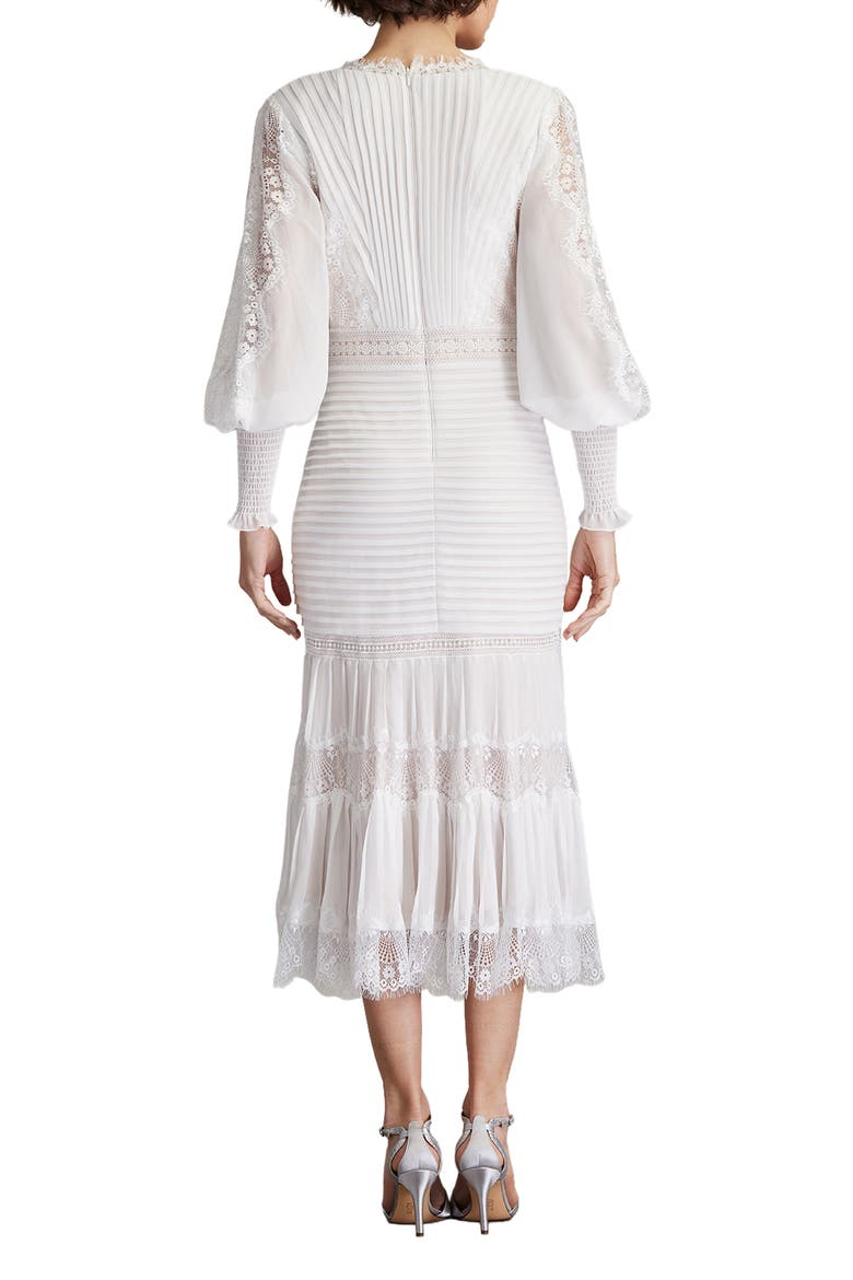 Lace Pintuck Long Sleeve Cocktail Dress, Alternate, color, WHITE/ PETAL