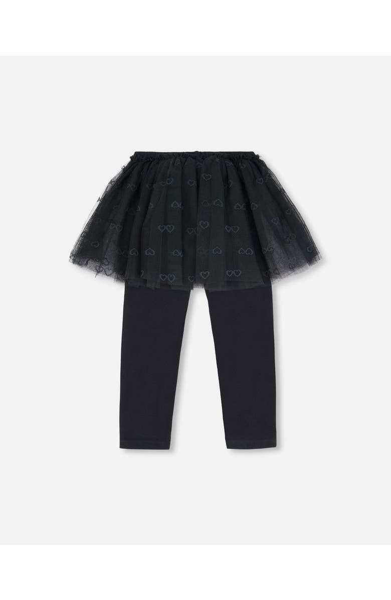 Deux par Deux Little Girl's Leggings With Tulle Skirt Black, Alternate, color, 