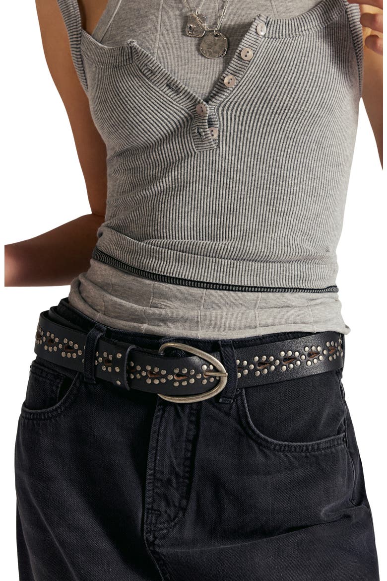 Preston Stud Leather Belt, Alternate, color, BLACK