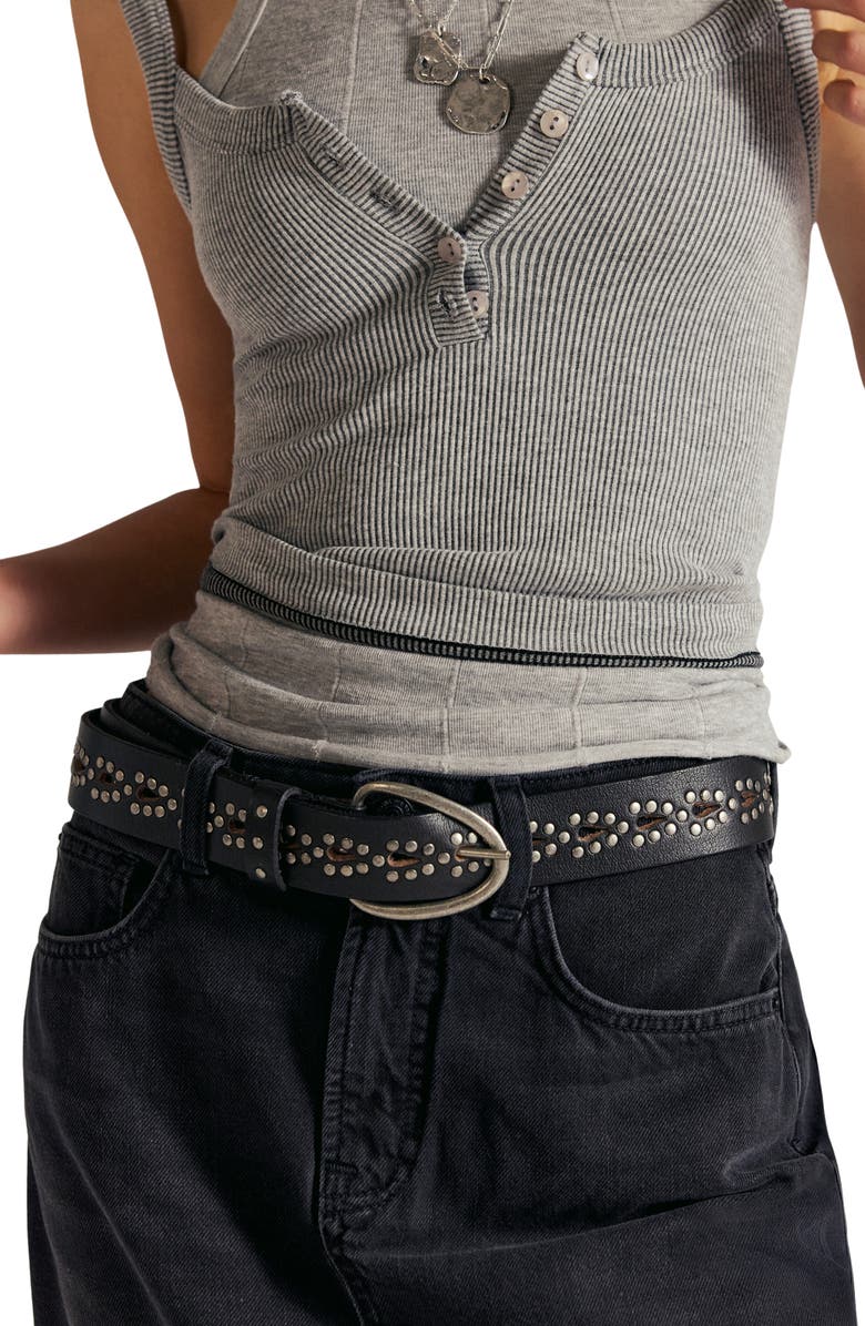 Free People Preston Stud Leather Belt, Alternate, color, Black