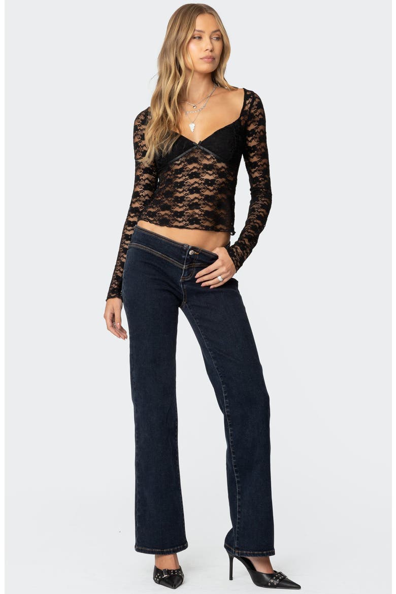 Mykonos Sheer Lace Crop Top, Alternate, color, BLACK