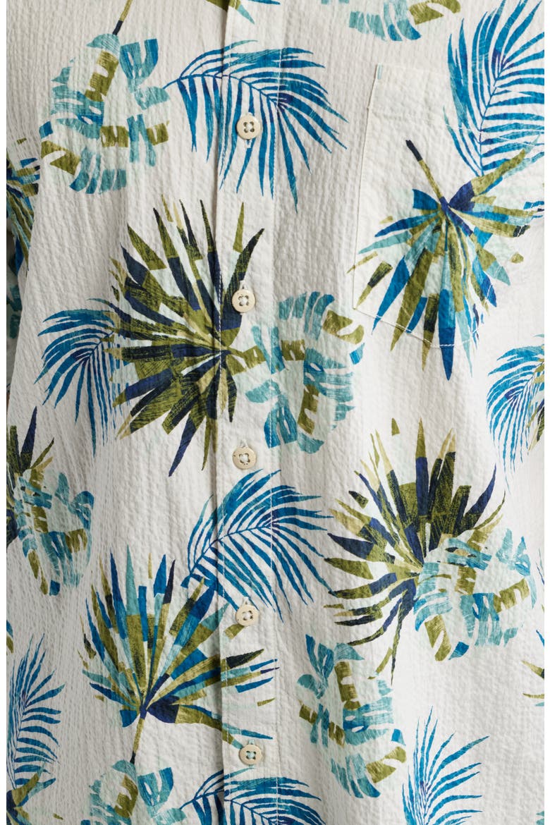 Nova Wave Frond Mosaic Short Sleeve Seersucker Button-Up Shirt, Alternate, color, WHITE