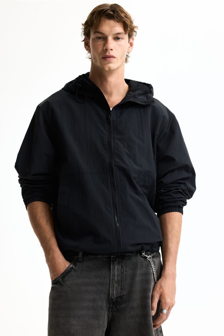 Water-repellent Nylon Windbreaker, Alternate, color, Black