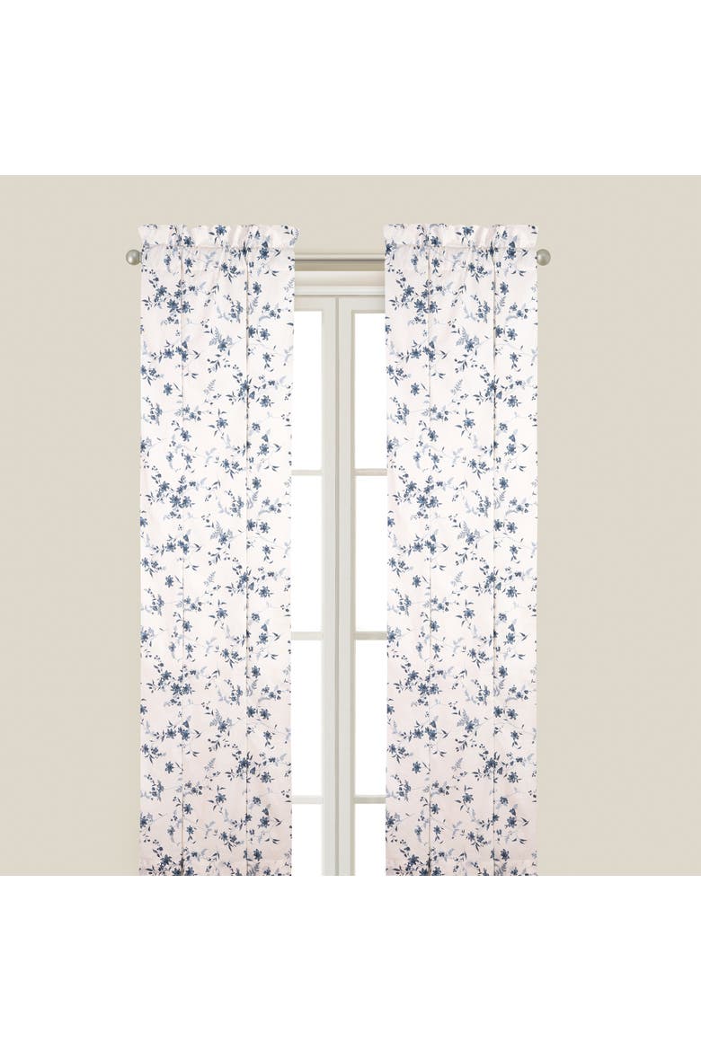 Blue Floral Toile Cotton Window Curtain Drapery Single Panel, Main, color, Blue