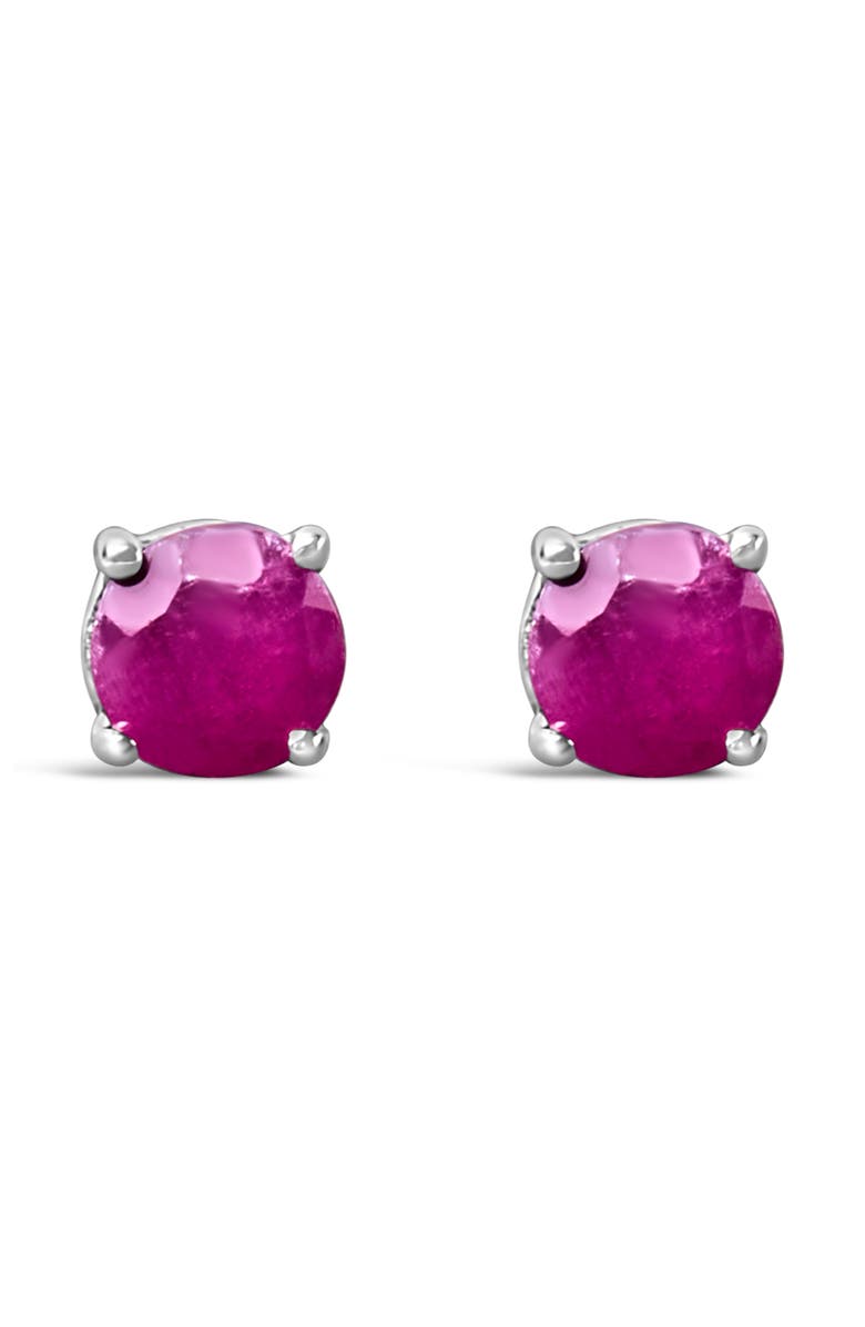 Haus of Brilliance .925 Sterling Silver 3.5 MM Created Birthstone Solitaire Stud Earrings, Main, color, Pink Ruby