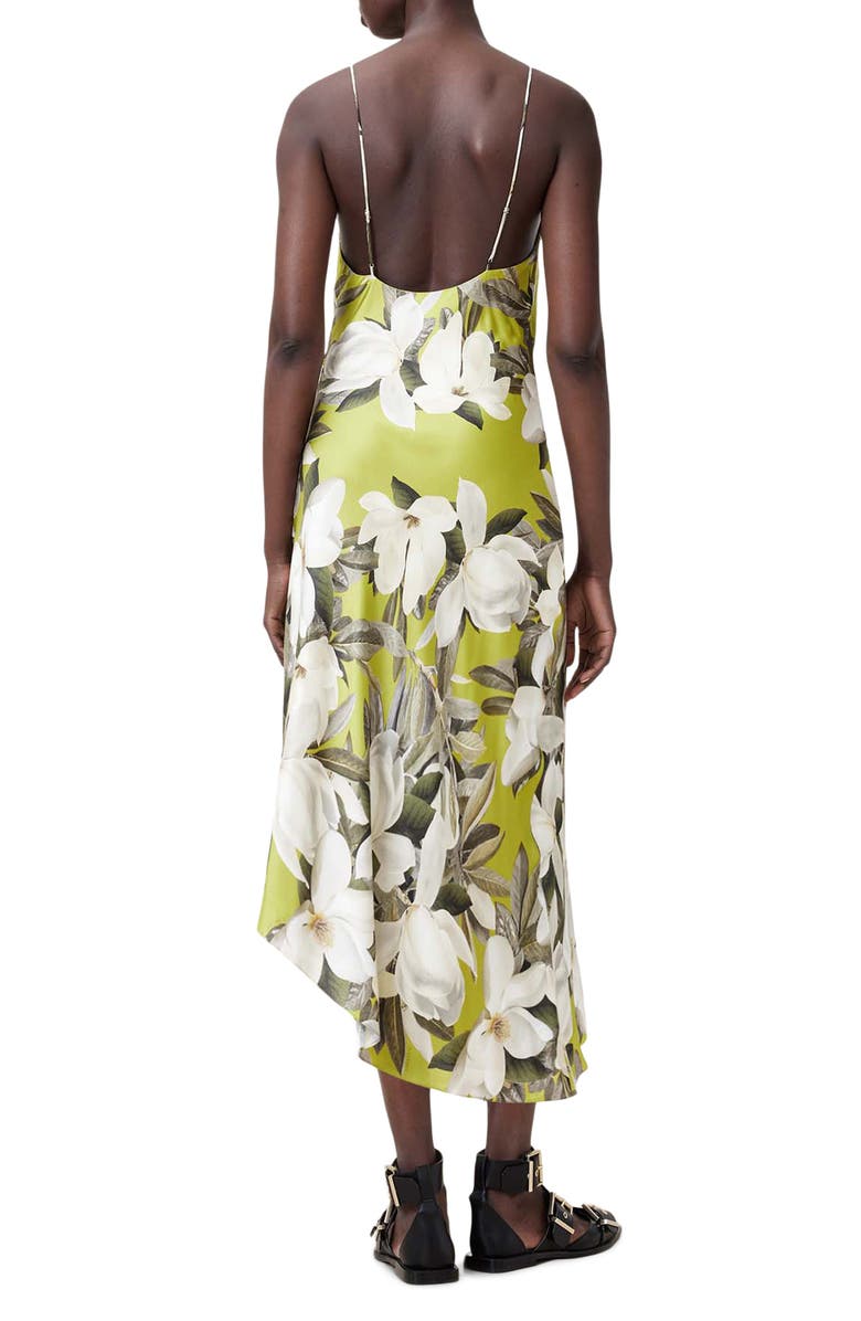 AllSaints Alexia Floral Satin Midi Slipdress, Alternate, color, Revive Stem Green