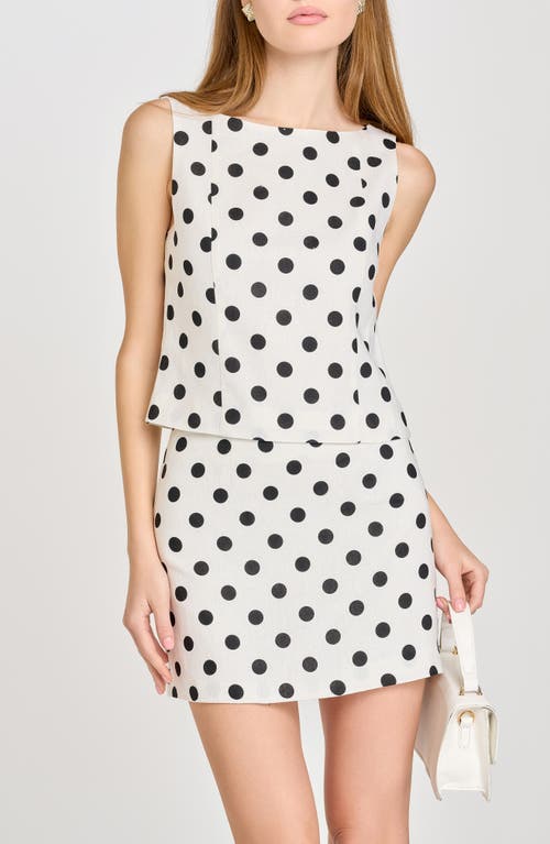 Wayf Elle Polka Dot Sleeveless Linen Blend Shell In Ivory Polka Dot