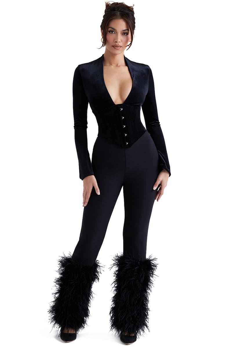 HOUSE OF CB Nicolette Feather Trim Pants, Alternate, color, Black