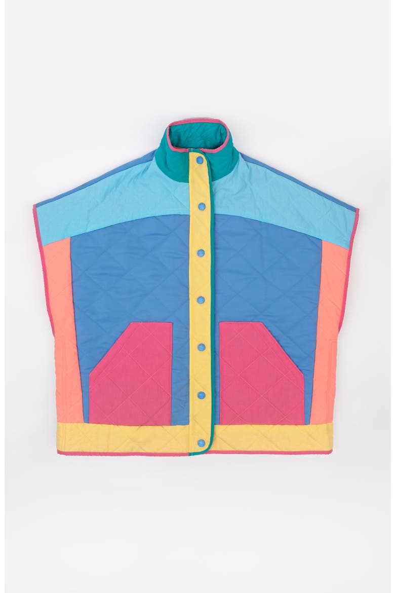 Quilted Poncho Vest, Main, color, Lagoon