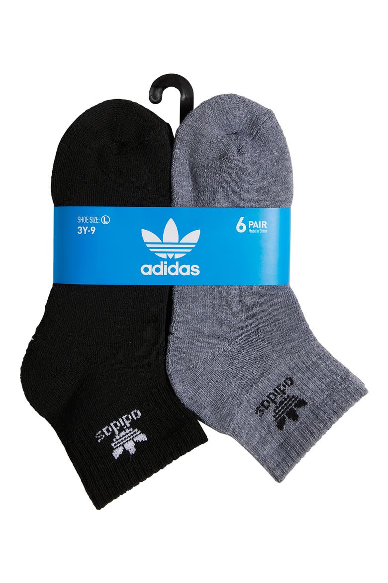 Kids' Trefoil Assorted 6-Pack Quarter Socks, Alternate, color, HEATHER GREY/ BLACK/ WHITE