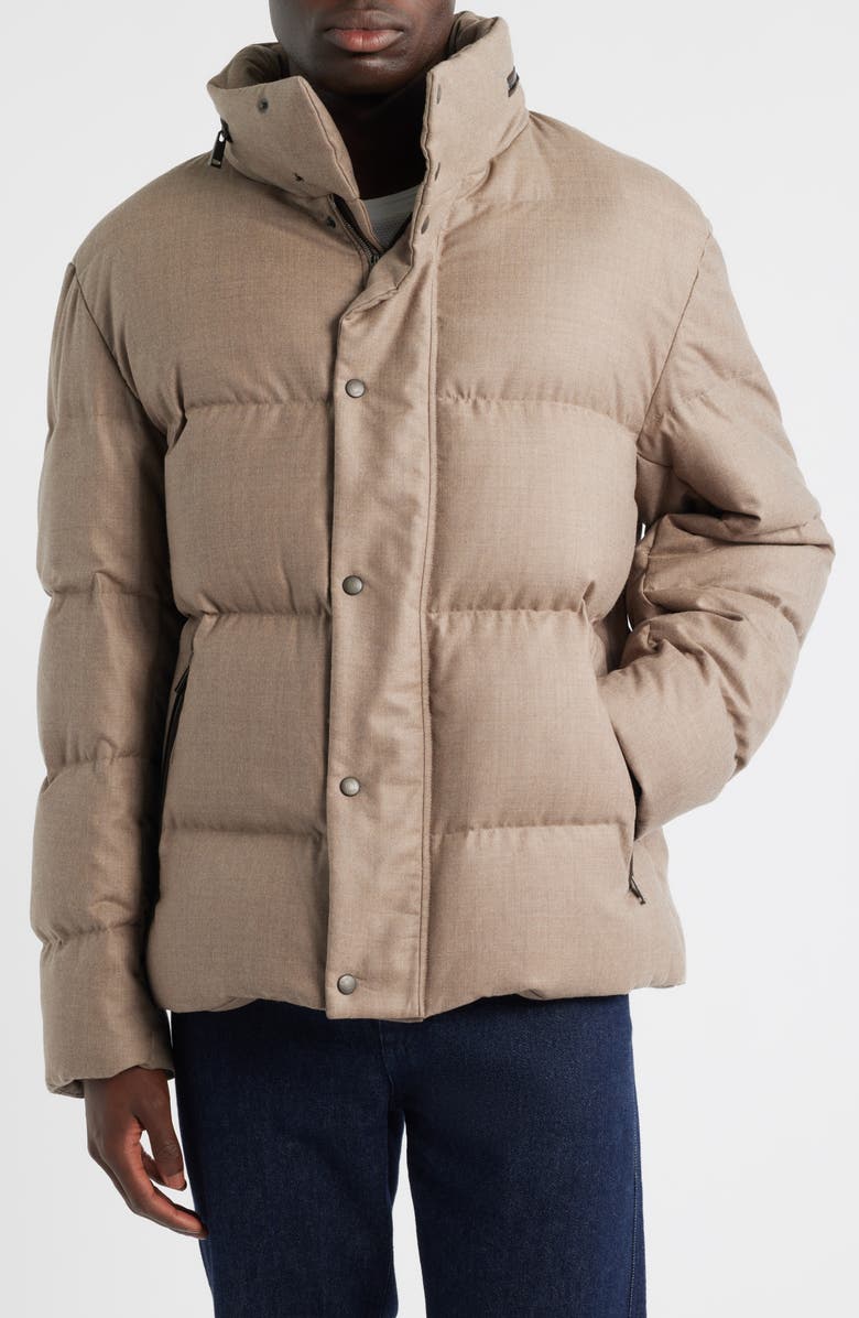 BOSS Doverso Quilted Hooded Wool Puffer Coat, Alternate, color, Open Beige