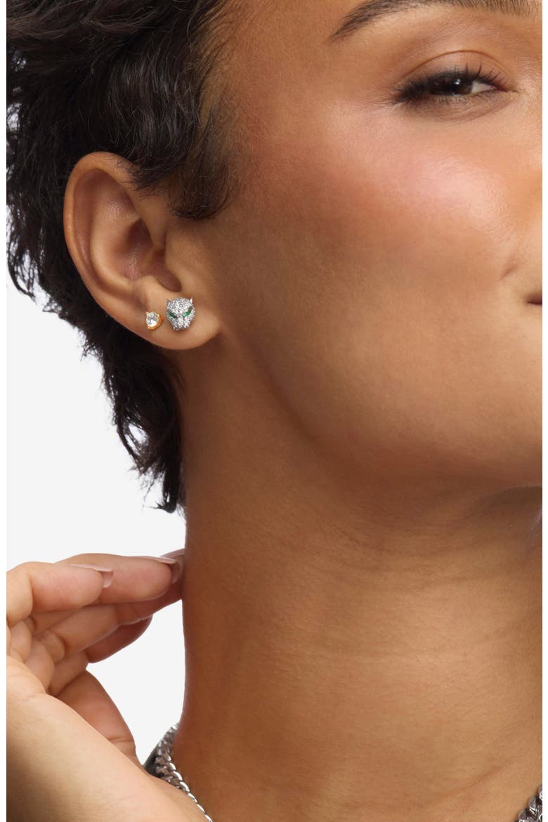 Jaguar Pavé Stud Earrings, Alternate, color, SILVER-WHITE