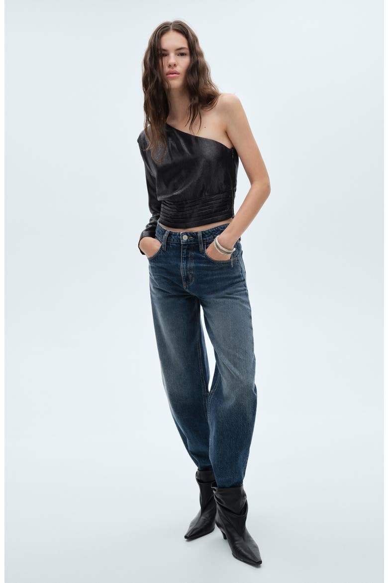 Sequin One-Shoulder Top, Alternate, color, BLACK