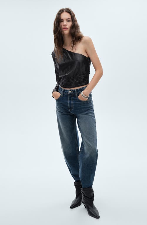 Mango Sequin One-shoulder Top In Black