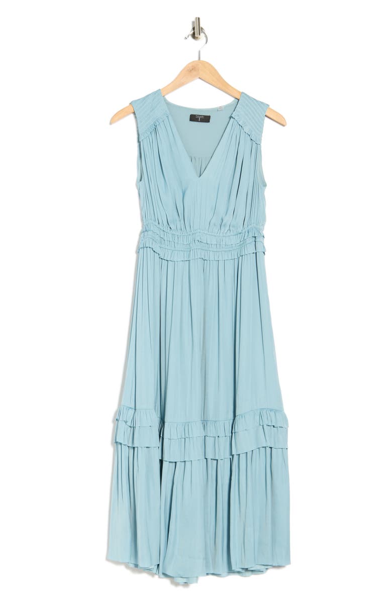 T Tahari Ruffle Sleeveless Tiered Midi Dress, Main, color, Sea Star