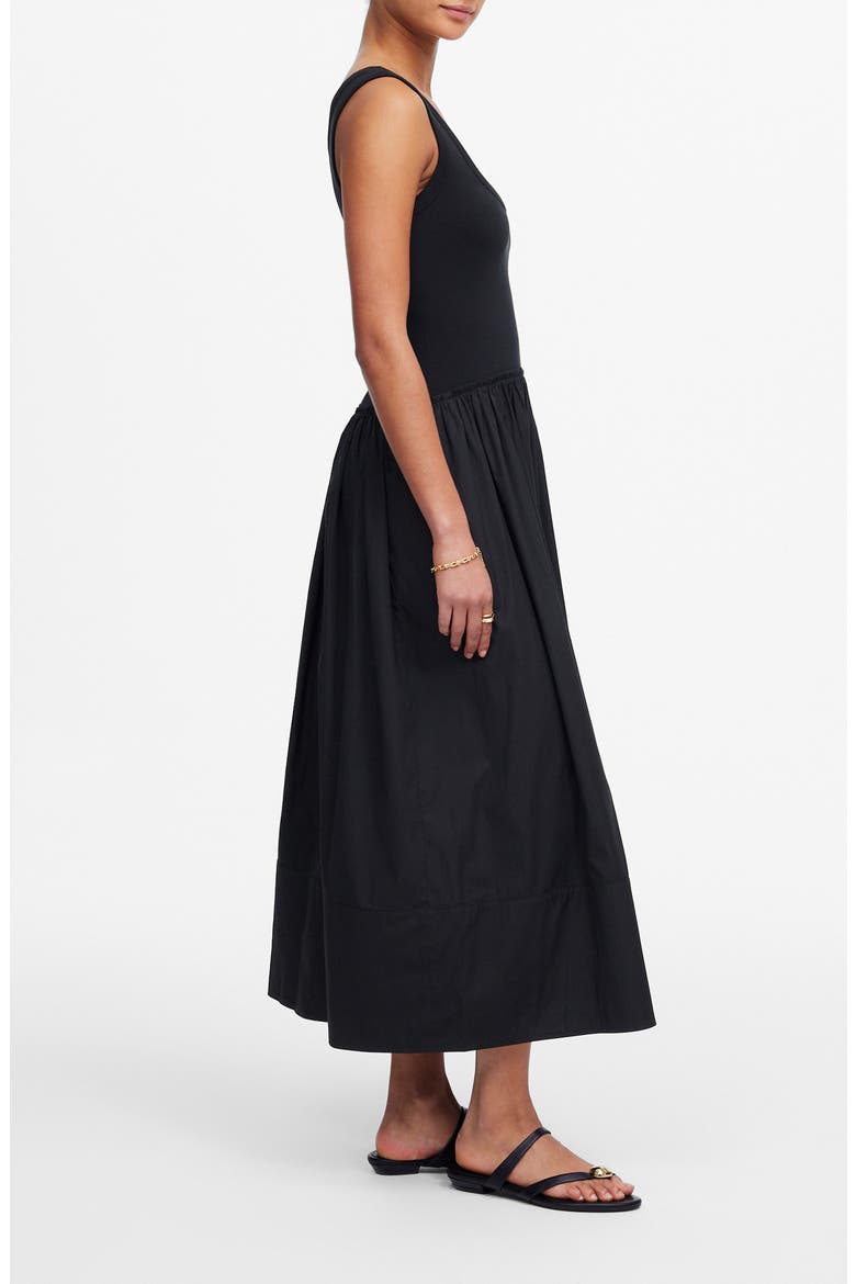 Mixed Media Scoop Neck Maxi Dress, Alternate, color, JET BLACK