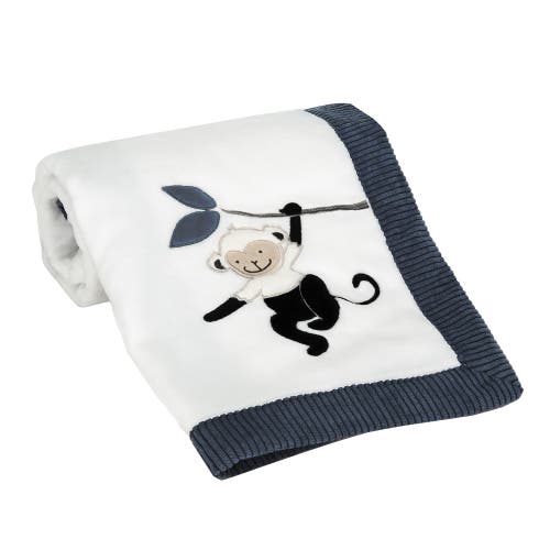 Lambs & Ivy Jungle Party Monkey Soft Fleece Baby Blanket In White
