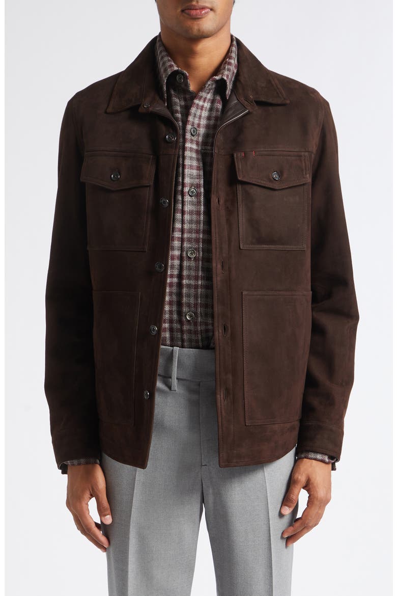 Suede Overshirt, Main, color, BROWN