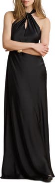 Lauren Ralph Lauren Satin Keyhole Halter Neck Gown