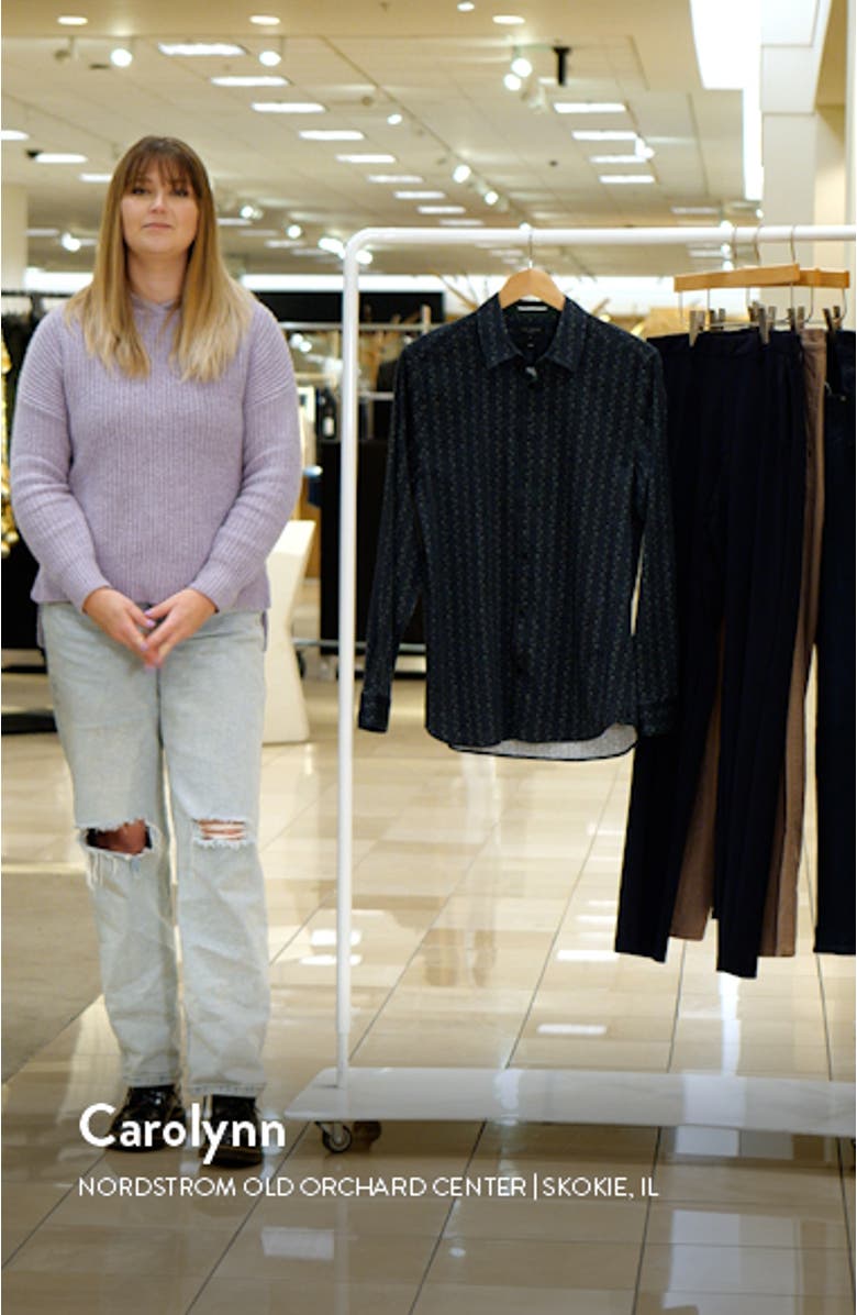 Dunsop Slim Fit Ditsy Leaf Stripe Stretch Button-Up Shirt, sales video thumbnail