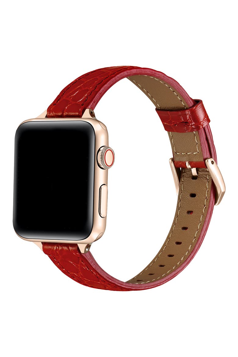 Cleo Skinny Croc Embossed Leather Apple Watch® Watchband, Alternate, color, RED