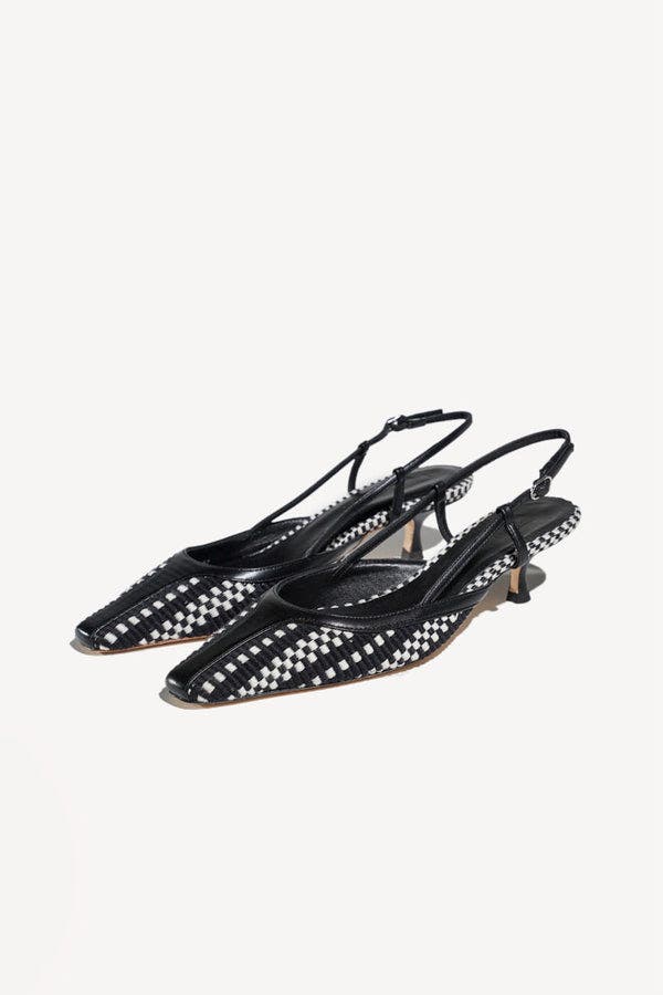 Malva Pointed Toe Kitten Slingback Pumps, Alternate, color, Ivory Black