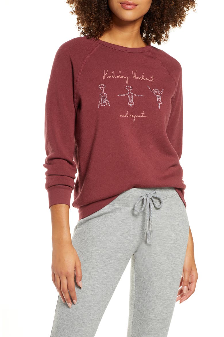 Holiday Workout Lounge Top, Main, color, ANDORRA BURGUNDY