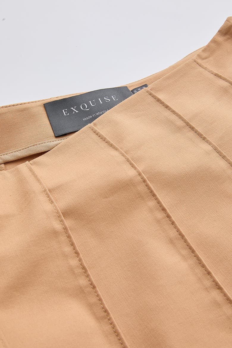 Karlie Fitted Multi Panel Flared Midi Skirtt, Alternate, color, Camel