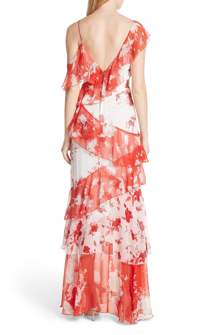 Olympia Asymmetrical Silk Maxi Dress, Alternate, color, DAMASK ROSE- SOFT WHITE
