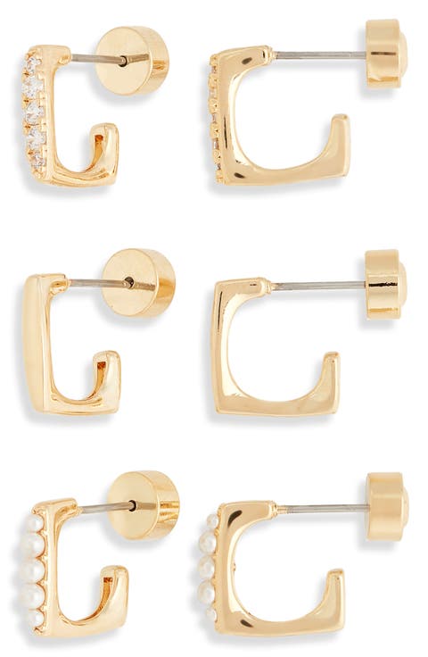 Demi Fine Set of 3 Pearl & Cubic Zirconia Hoop Earrings