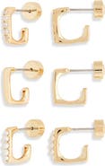 Nordstrom Demi Fine Set of 3 Faux Pearl & Cubic Zirconia Hoop Earrings